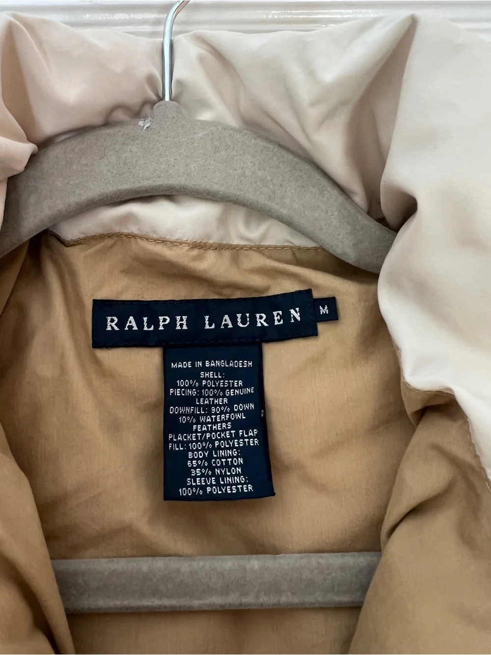 Ralph Lauren Cream Puffer Jacket with Brown Suede Yoke